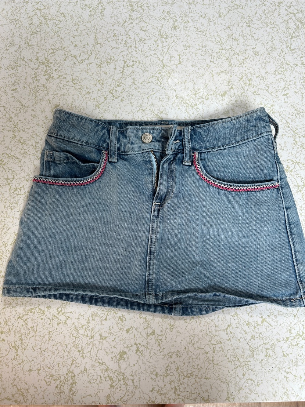 Hollister Light Blue Denim Mini Skirt with Pink Trim